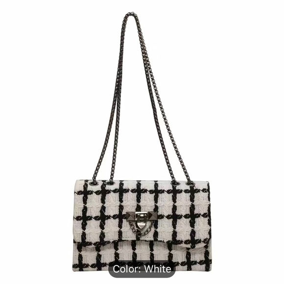 Brand New Tweed Crossbody Colorblock Plaid Handbag - Picture 4 of 12
